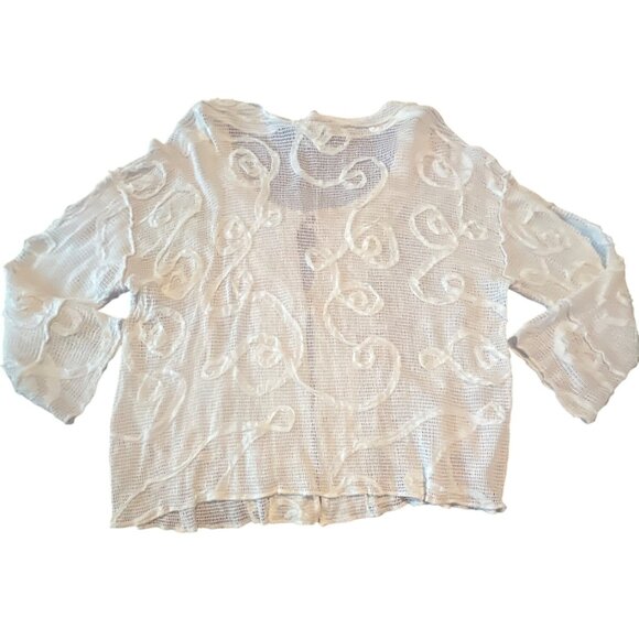 Frazzle White Sheer Embroidered abstract pattern Button-Up Cardigan XXL - Picture 6 of 6